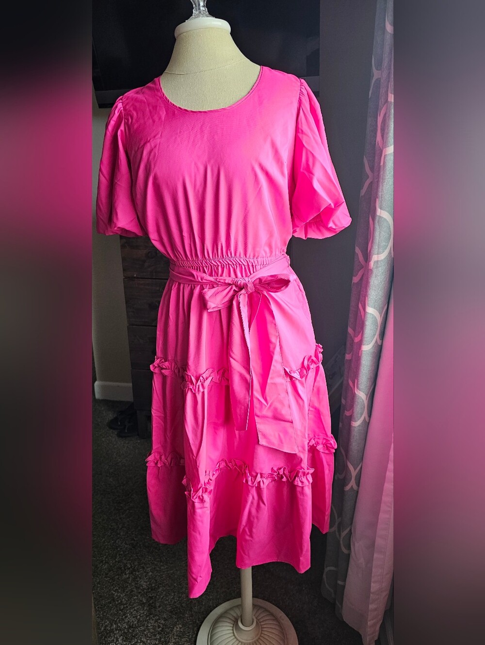 NWT MARK & JAMES BADGLEY MISCHKA Midi/long Ruffled Party Dress Pink XS Petite